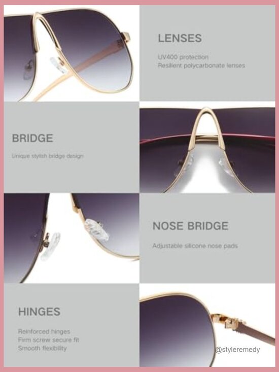 Retro 70s Oversized Aviator Sunglasses, Metal Frame, UV400 Protection